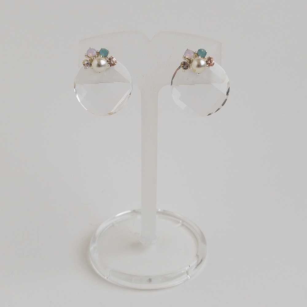 Yeno Silver Tone Stud Earrings with Multicolored Swarovski Crystals & Faux Pearl